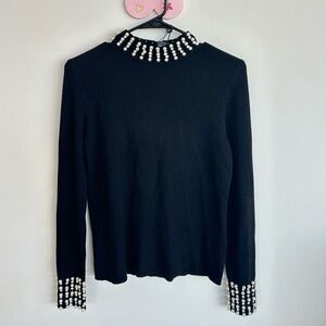 Adrianna Papell Black Sweater with Pearl Details